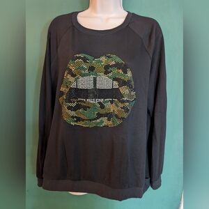 Lauren Moshi Black Sweatshirt with Camouflage Lips Size M